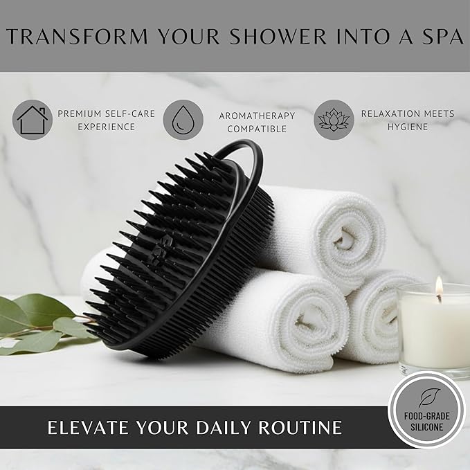 Scalp Massager Shampoo Brush Silicone - Hair Scrubber Shower Tool - Avilana Scalp Exfoliator Head Massage Brush - Gentle Daily Cleansing All Hair Types - Gift Women Men