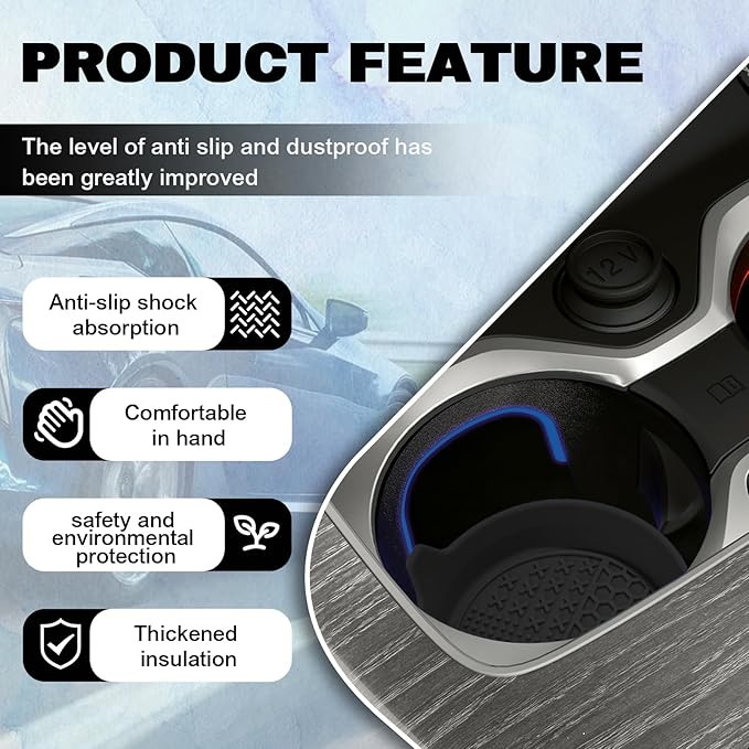 4PCS Car Cup Holder Coaster, Silicone Non-Slip Vehicle Insert Water Bottle Mat, Universal Insulation Drink Cup Pad Decor for SUV/Sedan/Truck, Automotive Interior Accessories (Black)