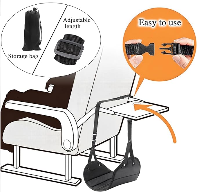 Airplane Foot Rest for Plane Long Flight Air Travel Foot Hammock Relax Feet Portable Desk Foot Hammock with Extended Adjustment Strap FootSling Airplane Travel Essentials for Long Flight