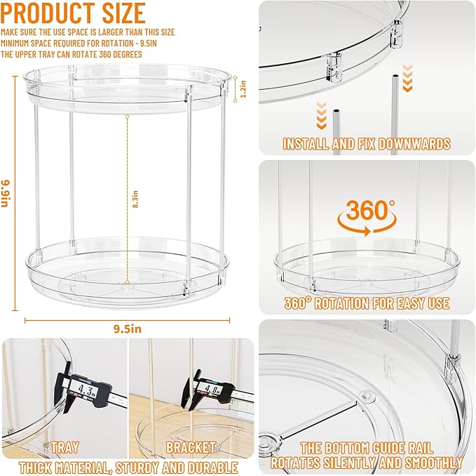 Yieach Clear 360 Rotating Bathroom Counter Organizer,2 Tier Spinning Perfume Organizer and Makeup Tower for Lotion,Hair,Face Skincare Beauty Products,Tiered Lazy Susan and Makeup Organizers for Vanity