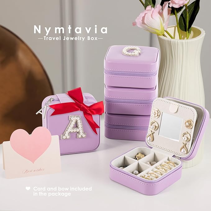 Travel Jewelry Case, Small Jewelry Box Organizer with Personalized Initials, Gifts for Girl Women, Wife Girlfriend Daughter Niece, Bridesmaid Gifts, Birthday