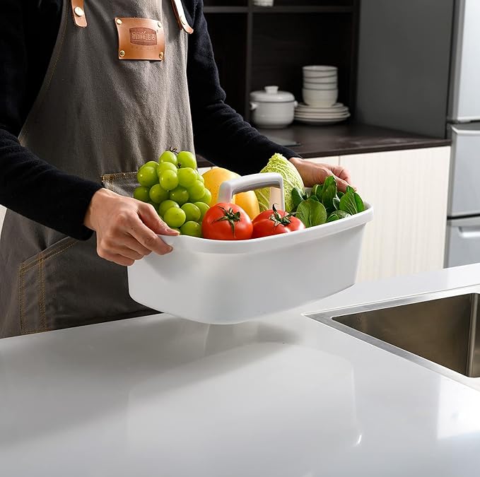 ALINK Large Plastic Shower Caddy Tote, Portable Storage Caddy Basket Organizer with Handle for Dorm, Bathroom, Tool, Garden, Kitchen, Cleaning Supplies - White