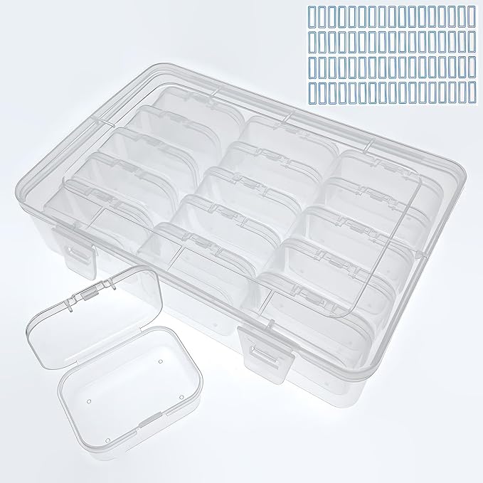 Small Bead Organizers Mini Clear Bead Storage-16 pcs Clear Plastic Boxes For beads organization,DIY project,nail art tools,diamond, building blocks,small items,with Sheets Label Stickers