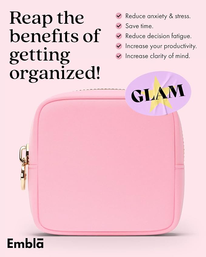 Embla Makeup Bag Travel Cosmetics Pouch and Toiletry Bag, Nylon Zipper Pouch Purse, Cute Make Up Organizer Storage Tote for Women Girls, Travel Skincare Case, Small Makeup Bags, Flamingo Pink