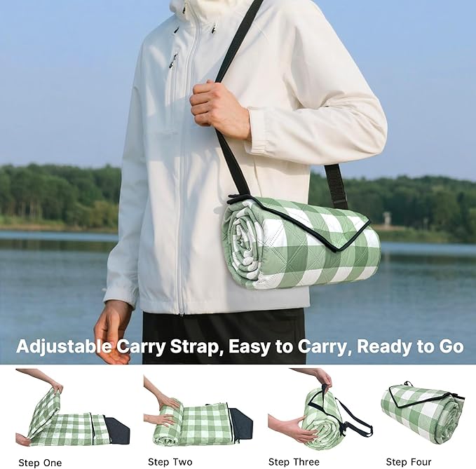 TigeJoy Extra Large Picnic Blanket Waterproof Foldable 60''x80'', Outdoor Picnic Mat Beach Blanket Sandproof for Park, Grass, Travel, Hiking, Camping Essentials, Gingham Picnic Blanket