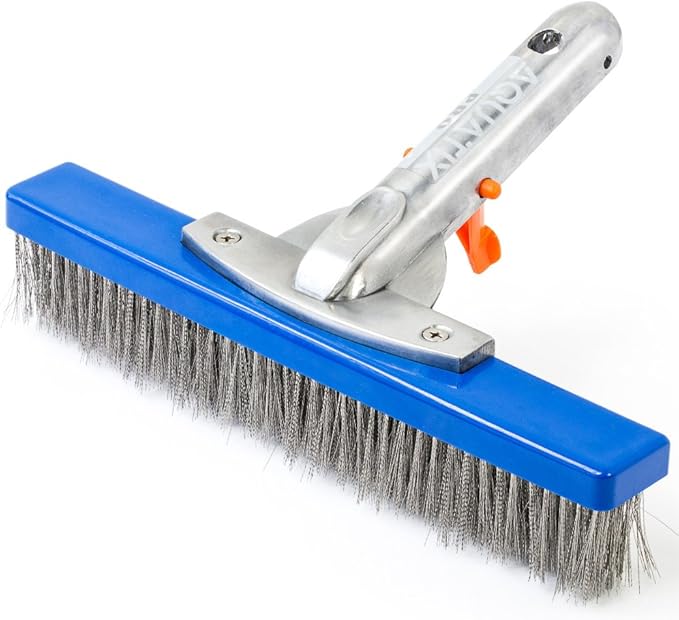 Aquatix Pro Heavy Duty Pool Brush, Durable 10" Swimming Pool Cleaner Brush Best for Tackling Stubborn Stains, Aluminium Handle & Stainless Steel Bristles, Suitable for Concrete & Gunite Pools.