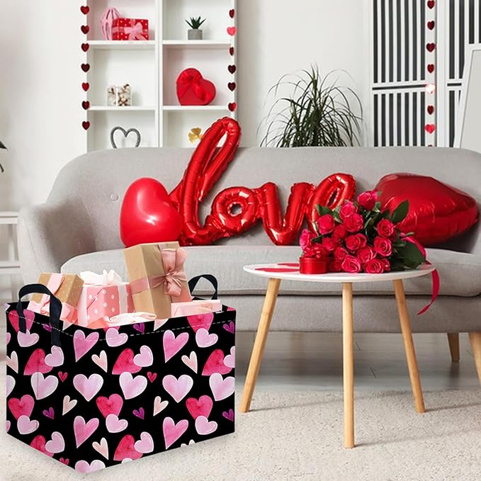 Rectangular Black Valentine's Day basket,nursery basket,Black girls gift baskets,kids toy storage Bin, Love Heart Room Decor for Home,Shelf Baskets(Enchanting heart)