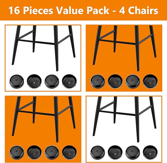 16-Pack Wrought Iron Patio Furniture Feet Caps 1-1/2 inch Round Plastic Outdoor Chair Leg Caps, PETOX Patio Chair Leg Caps for Metal Chairs, Patio Furniture Replacement Feet for Chairs & Tables, Black