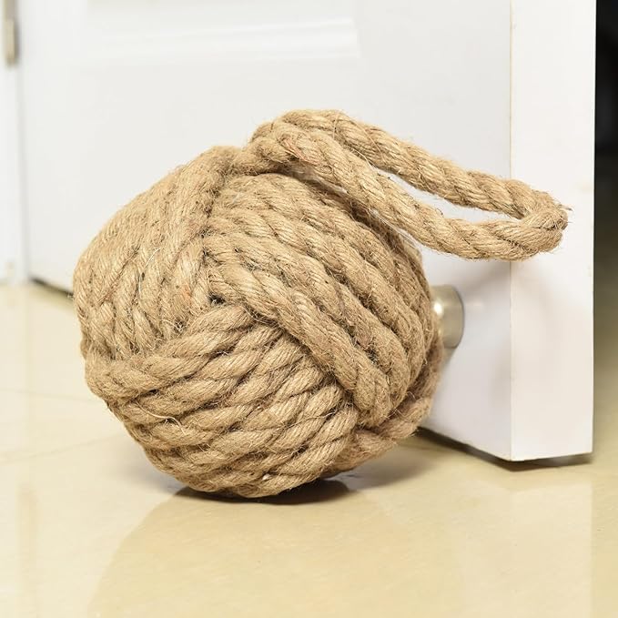 Decorative Door Stoppers Rope Knot Nautical Weighted Decorative Door Stop, Heavy Duty Doorstopper Cute Doorstop for Window Wedge, Bookend 5.9 inch (Natural Jute)