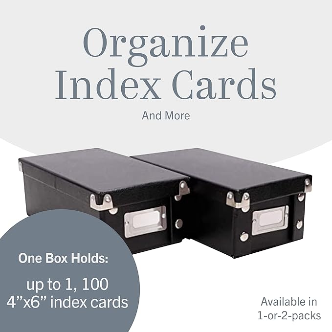 Snap-N-Store Index Card Holder Storage Box - Collapsible Organizer Box fits 1100 Flash Cards - Business, Recipe, or Note Card - 4 x 6, 2 Pack, Black