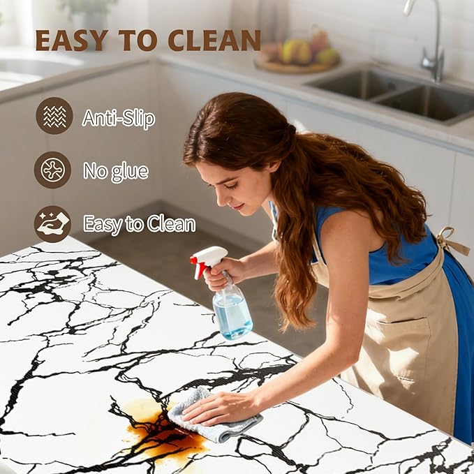 2-Layer Drawer and Shelf Liner for Kitchen Cabinet: 12 in X 20 Ft Non Slip Waterproof Shelf Paper Non Adhesive Refrigerator Liners White/Black Marble Easy Liners for Bathroom with Knife Tape Measure