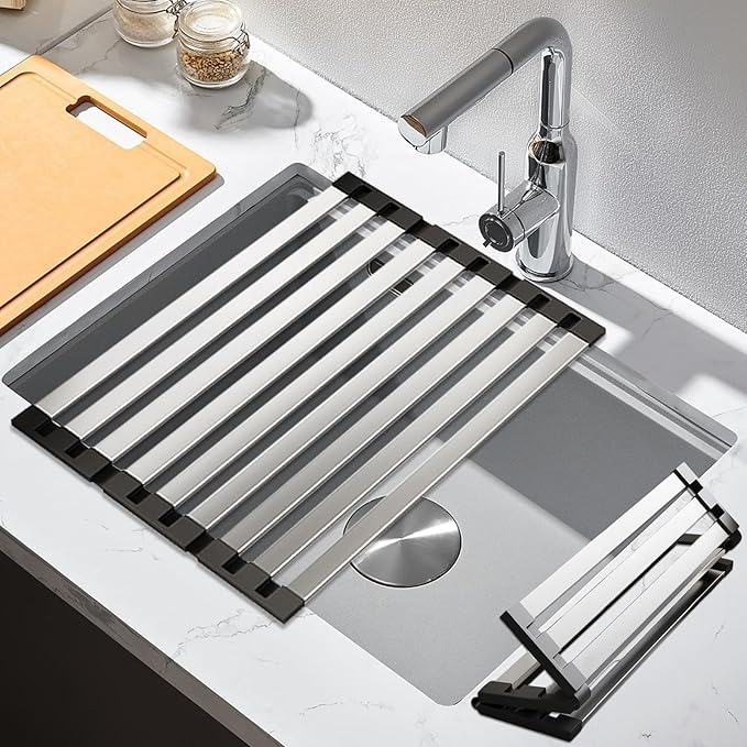 15.7"*12.8" Foldable Dish Drying Rack Thickened & Widened Over Sink Dish Drying Rack High-Temperature Resistant Removable Sink Storage Rack 304 Stainless Steel Drainer for Kitchen and Rv sink