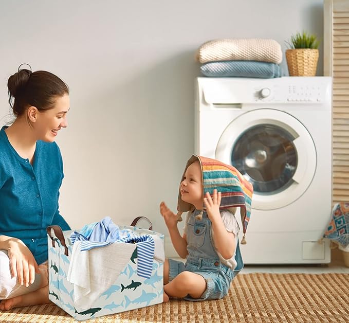 HIYAGON Baby Kids Storage Basket Shark Gift Basket Empty Boys Toy Storage Bin Organizer Box Rectangular Room Decor for Home,Books(Blue Shark)