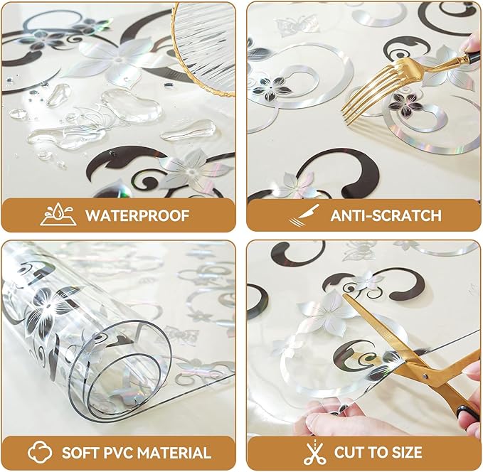 LovePads Floral Clear Table Cover Protector - 24 x 36 Inch Thick Plastic Table Cloth, Waterproof PVC Desk Mat for Dining Room Table, Wood Furniture Topper, Anti-Scratch Desk Pad for Kids Writing,