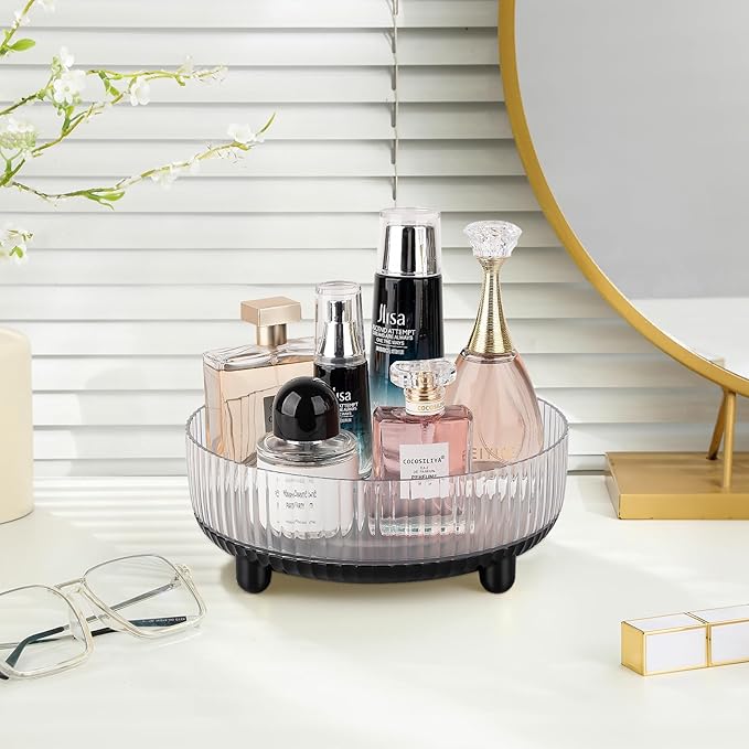 Anyoifax 360 Rotating Makeup Organizer Perfume Tray Skincare Holder Spinning Cosmetic Storage Bathroom Countertop Organizer Lazy Susan Turntable for Dresser, Vanity, Kitchen, Small Black