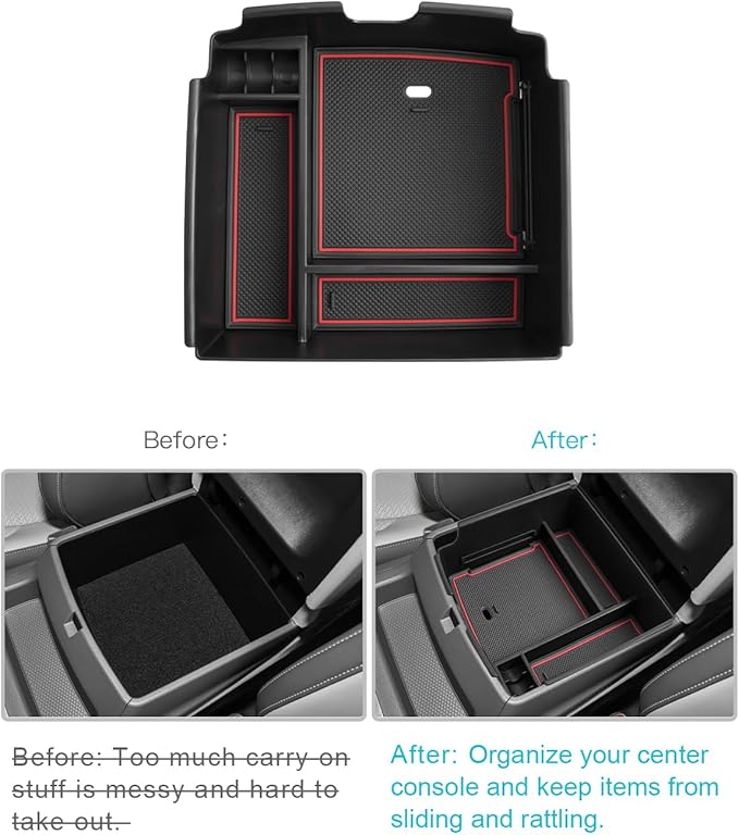 CDEFG Compatible with 2025 Kia Carnival Center Console Organizer Tray 2022-2025 Kia Carnival LX LXS EX SX SX Prestige Accessories Middle Console Organizer 2025 Carnival Armrest Storage Box(Red)