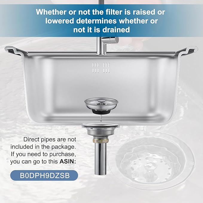 ZM Kitchen Sink Stainless Steel Basket Strainer with Drain Assembly, 3-1/2 Inch Sink Drain Stopper Plug