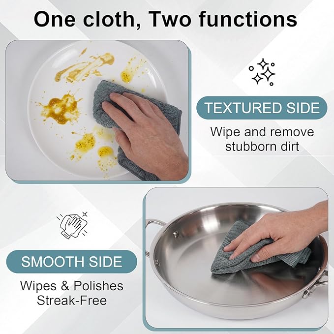 Microfiber Dual-Sided Cleaning Cloths, 6 Pack 12 x 12 Inch Reusable Dish & Cleaning Towels, Soft & Textured All-Purpose Cleaning Rags for Kitchen, Home & Car, Reusable Rags, Grey