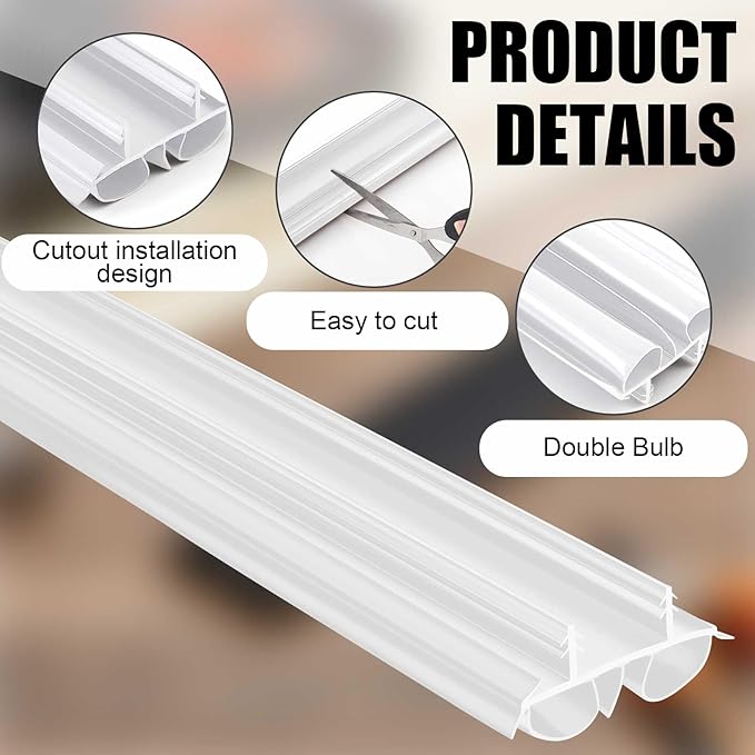 1 Pcs 36" Double Bubble Kerf Door Sweep 1-3/4" Wide Vinyl Weatherstrip Seal for Exterior Doors, Energy Efficient Draft Stopper, Easy Slide in Installation, Blocks Dust/insects/noise (White)
