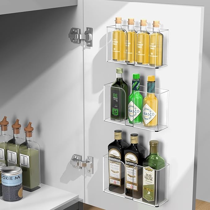YIGII 3 Pack Acrylic Cabinet Door Organizer, Kitchen Cabinet Organizers for Tupperware Lid, Wall Mounted Clear Storage Bin for Pantry Door Organizer, RV Storage and Organization Heavy Duty Slim Basket