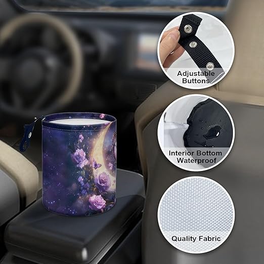 gearider Butterfly Car Garbage Can Small Trash Can with Leak Proof Inside Liner and Hanging Strap Moon Waste Basket Purple Car Garbage Accessory