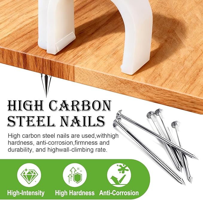 mxuteuk 200PCS Cable Clips with Steel Nails, 4/6/8/10mm Round White Cable Wire Clips, Wall Clips for Cords, Cable Cord Clips for RG6 RG59 CAT6 RJ45