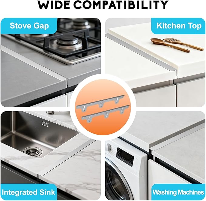 Stove Gap Covers - 2 Pack Stainless Steel Stove Gap Filler, Heat Resistant Oven Gap Filler - Length 23.4" Width 0.79", Spring Clip Design Non-Slip Stove Guard Between Stove Top & Counter - Silver