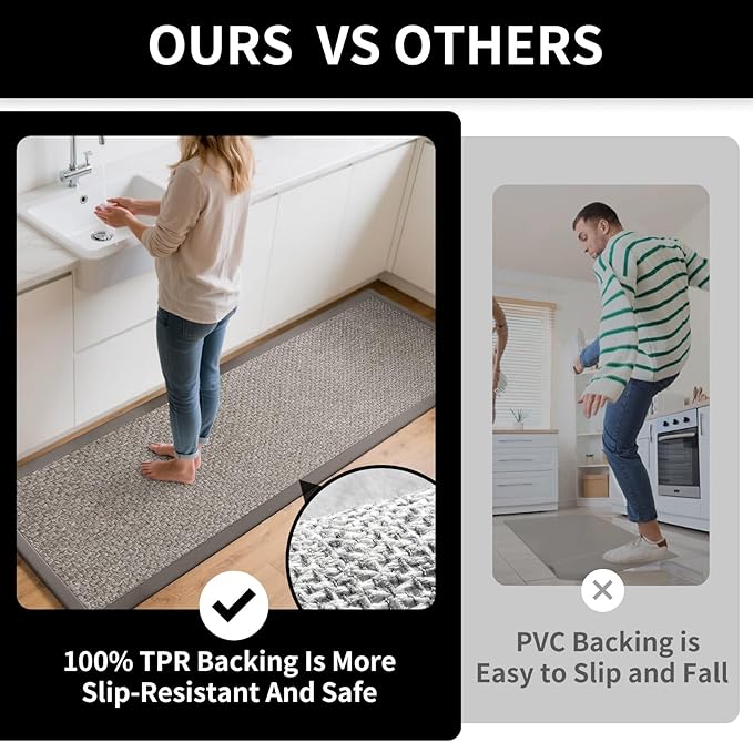 YDKGL Kitchen Rugs Non Slip Washable, Super Absorbent Kitchen Mats for Floor, Rubber Backing Jute-Like Braid Kitchen Sink Mat Runner Rug Standing Mat, Easy to Clean, Gray 17"x47"