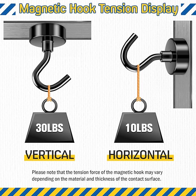 FINDMAG Black Magnetic Hooks, 30lbs Heavy Duty Magnets with Hooks, Strong Cruise Magnets, N52 Neodymium Magnetic Hooks for Cruise Cabins, Travel, Classroom, Office, Kitchen, Fridge, Grill, Pack of 16