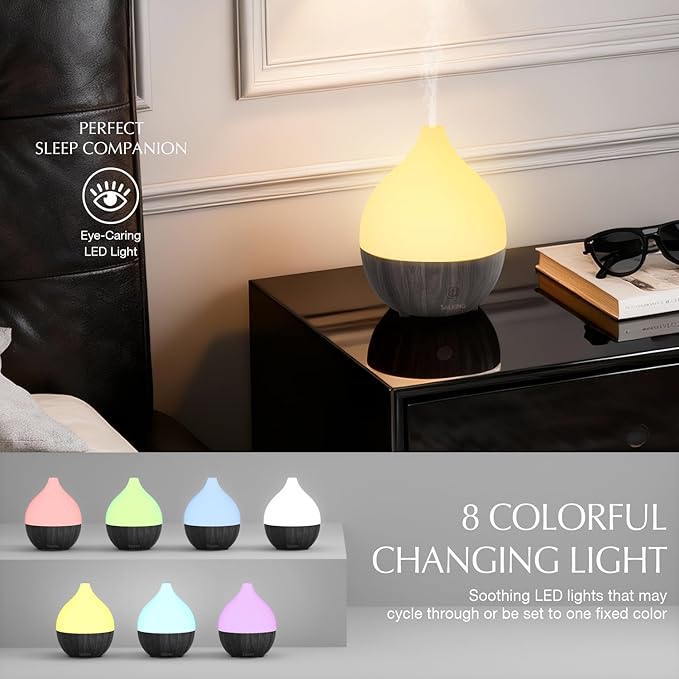 SALKING Essential Oil Diffuser, 100ml Small Aromatherapy Diffuser for Essential Oils, Auto Shut-Off Ultrasonic Diffusers, Cool Mist Humidifier with Warm White Lights, for Office Home (Dark)