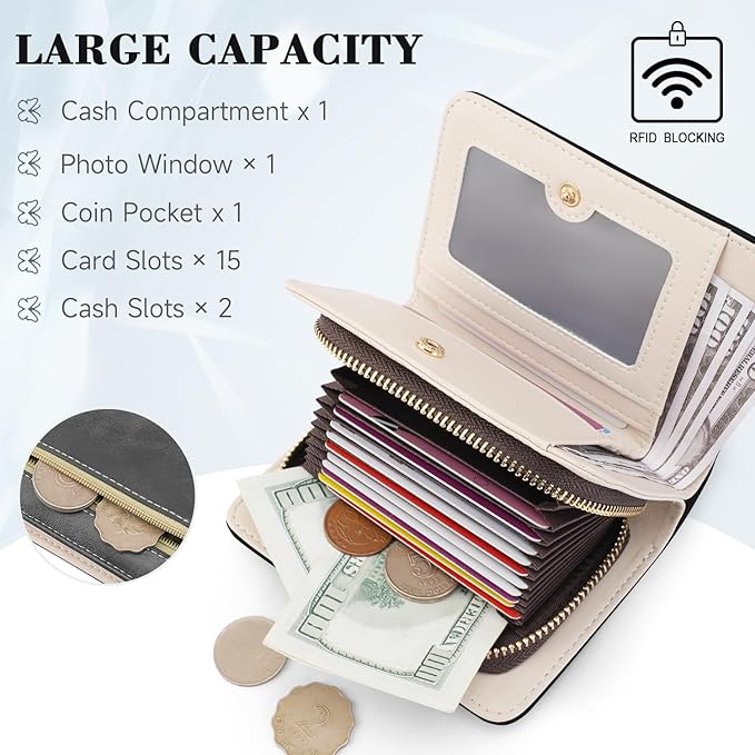 Women RFID Blocking Small Bifold Wallet, Compact Cash Clutch with Zipper Coin Pocket, Glittery Butterfly Design, Credit Card Holder, Travel Purse with Tassel BLACK