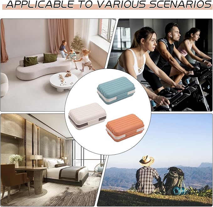 3Pcs Travel Soap Containers with Lid, Portable Draining Soap Bar Holder for Traveling, Camping, Outdoor, Gym, Bathroom, Home (Blue, White, Brown)