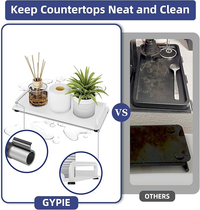 2 Pack Bathroom Vanity Tray, Toilet Tank Tray with Handle, Bathroom Trays for Counter, Toilet Tank, Kitchen (White)