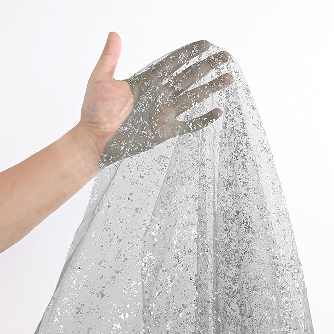 Horaldaily Grey Silver Tablecloth 52x70 Inch Rectangular, Silver Glitter Metallic Foil, Sheer Tulle Cheesecloth for Wedding Baby Shower Ceremony Birthday