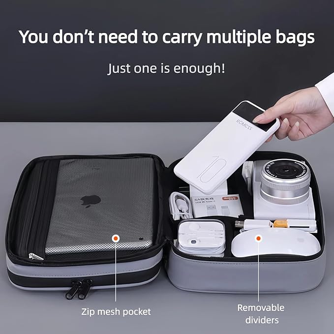 Electronics Organizer Travel Case,Cord Organizer Travel, Double-Layer Cable Organizer Bag, Tech Pouch Accessories Carry Storage For Phone, Cables, Airpods, USB, Sd Card, Essentials (Grey)