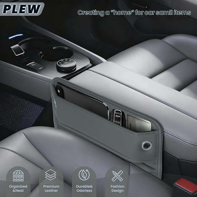 PLEW 2-Pack Car Seat Gap Filler, Premium Leather Console Organizer Universal Fit for Car SUV Truck Multi-Purpose Essentials Organizer - Anti-Drop Auto Interior Accessories (Chogori Gray)