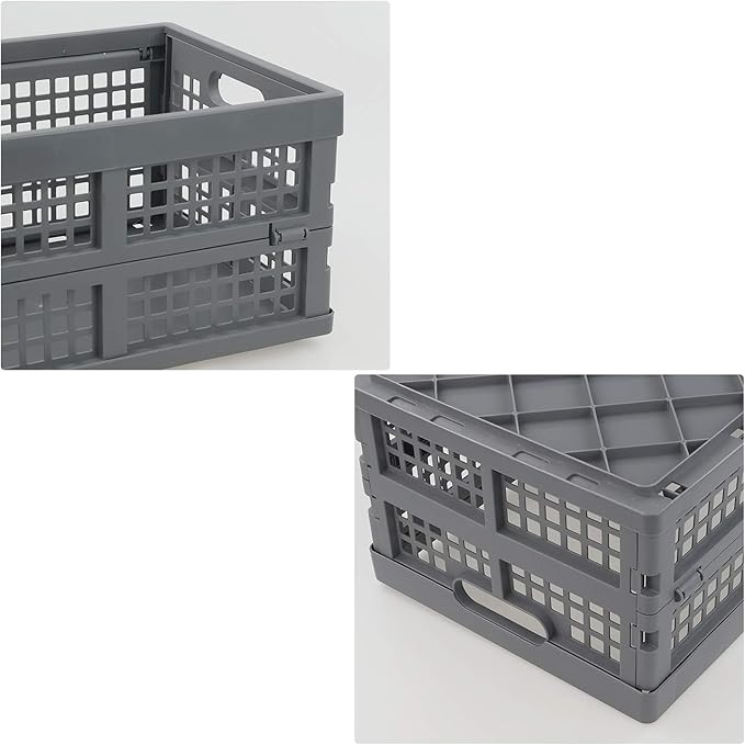 Nesmilers 3 Packs Plastic Collapsible Crates, Folding Bin, 15 L Foldable Crates