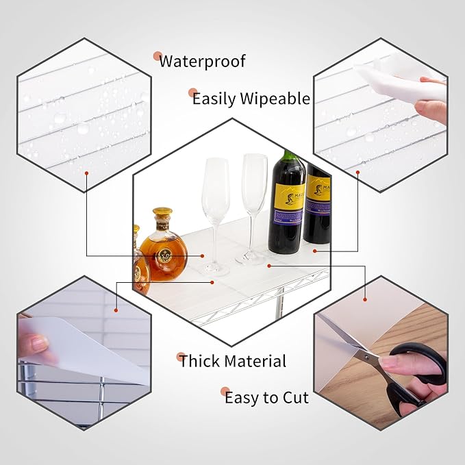 Poofzy Wire Shelf Liner 14" X 24", Non-Adhesive Plastic Shelf Liners for Wire Shelving, Waterproof Protector Mats (3PK, Clear)