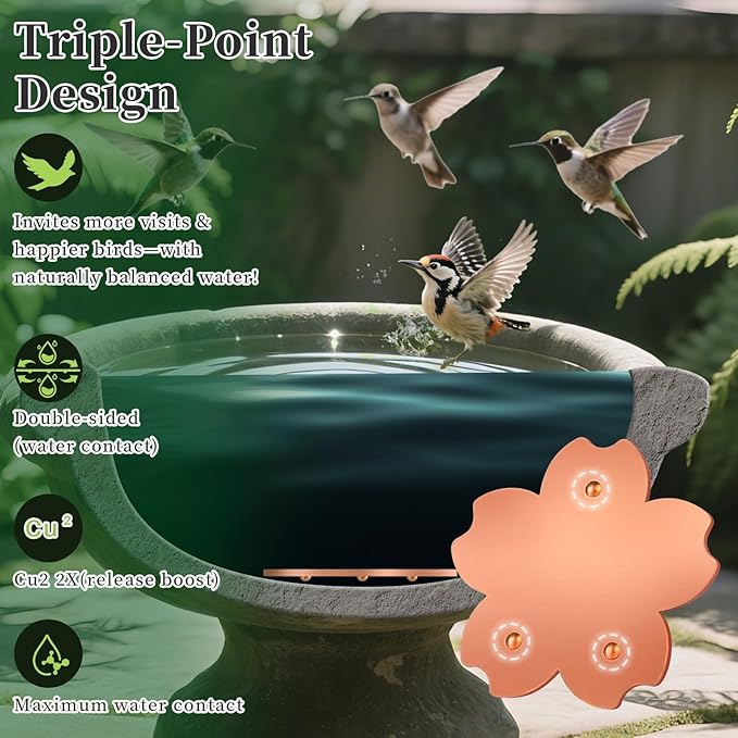 Bird Bath Copper Disk, 2pcs Flower Shaped 99.99% Pure Copper Cleaning Disc Plate for Physical Safe Water Purification All-Season for Outdoor Wildlife Bird Bowls Birdbaths Solar