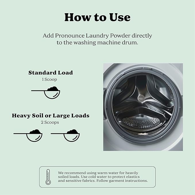 Pronounce Laundry Detergent Powder Alternative | Cleaner Ingredients. Safer for Sensitive Skin. Stain + Smell Fighting. With Essential Oils. HE Safe (Peppermint, 120 Loads)