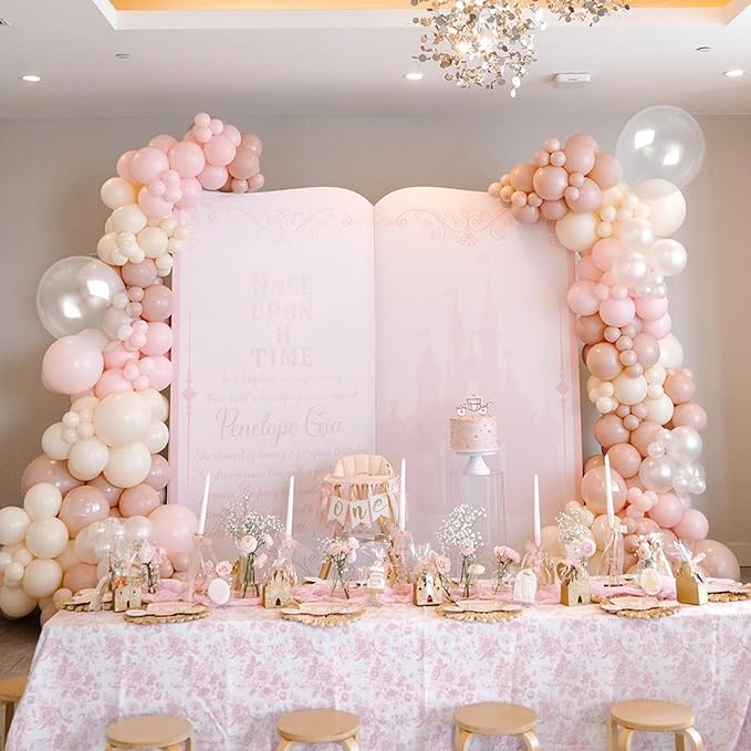 Pink Balloon Arch Kit,Pink White Balloon Arch Garland Kit,120 Pcs Sand White Balloons with 18/12/5 Inch Different Sizes for Bridal Wedding Boho Gender Reveal Baby Shower Birthday Decorations