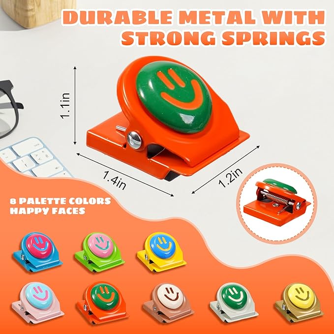 8Pcs Colorful Magnetic Clips – Palette Happy Face Fridge Magnets Set for Artwork Display, Whiteboard, Locker & Family Organization