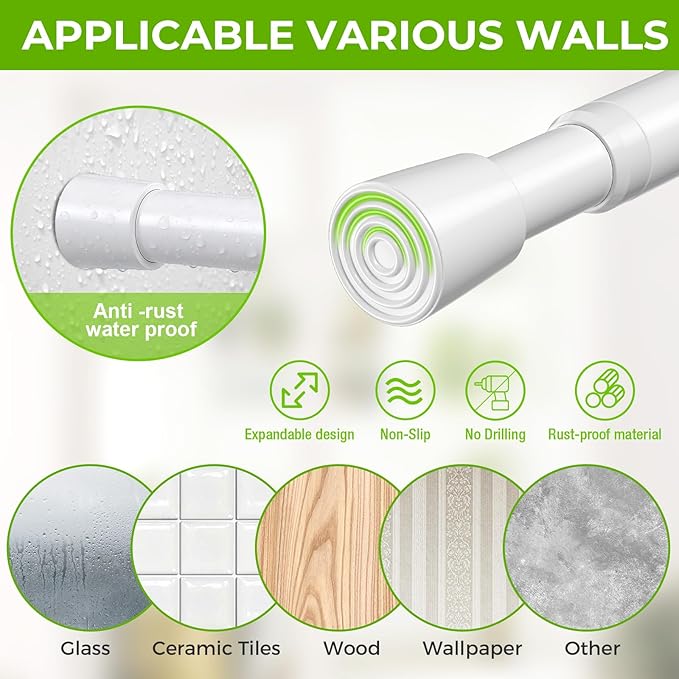 Spring Tension Rods 33-59 Inches Adjustable White No Drill Spring Loaded Curtain Rod Small Short Tension Curtain Rod Expandable Tension Rod for Windows,Kitchen,Doorway,Bathroom,Cupboard Bars