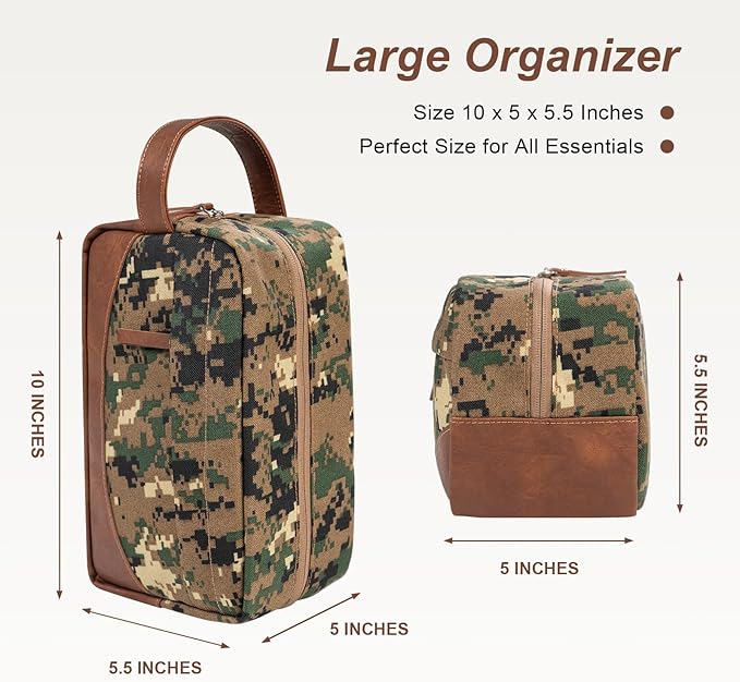Travel Toiletry Bag for Men, Hanging Toiletry Organizer, Water Resistant Shaving Kit with Large Capacity for Travel Accessories (Camo-Green, Medium)