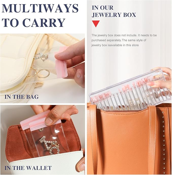 Travel Jewelry Bags, 20Pcs Clear Travel Jewelry Organizer, Portable Anti Tarnish Jewelry Storage Pouch Bag Gift for Women Girl, 20Pcs Pink Bags