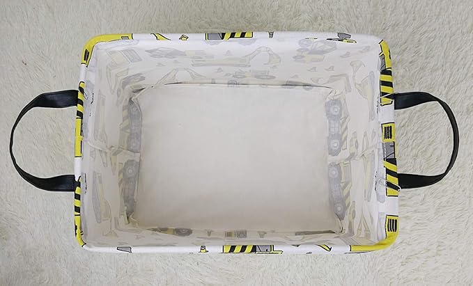 KUNRO Rectangle Yellow Storage Basket Gift Shelf Basket Storage Bin, Nursery Basket Organizer Box for With Handles for Room Deco (Excavator)