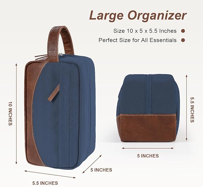 Travel Toiletry Bag for Men, Hanging Toiletry Organizer, Water Resistant Shaving Kit with Large Capacity for Travel Accessories (Blue, Medium)