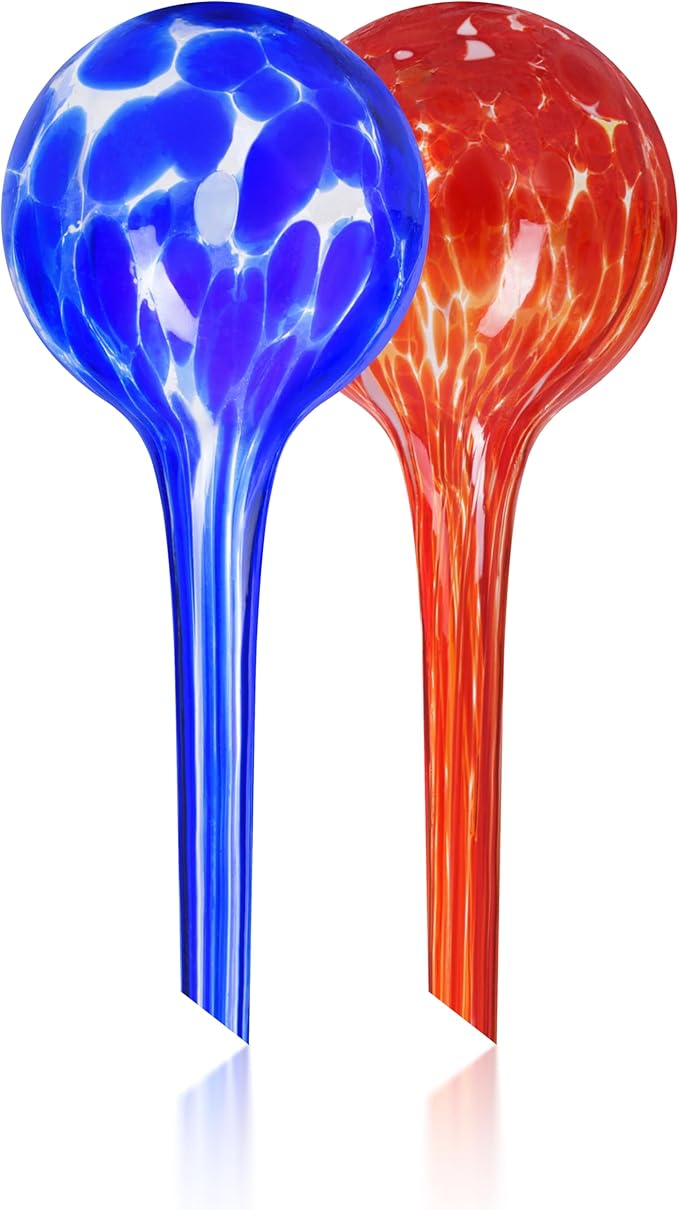Mission Gallery Plant Watering Globes Set of 2 - Small Self Watering Globes for Indoor & Outdoor Plants - Multicolored, Automatic, Glass Watering Bulbs for Daily Use, Plant Watering Devices