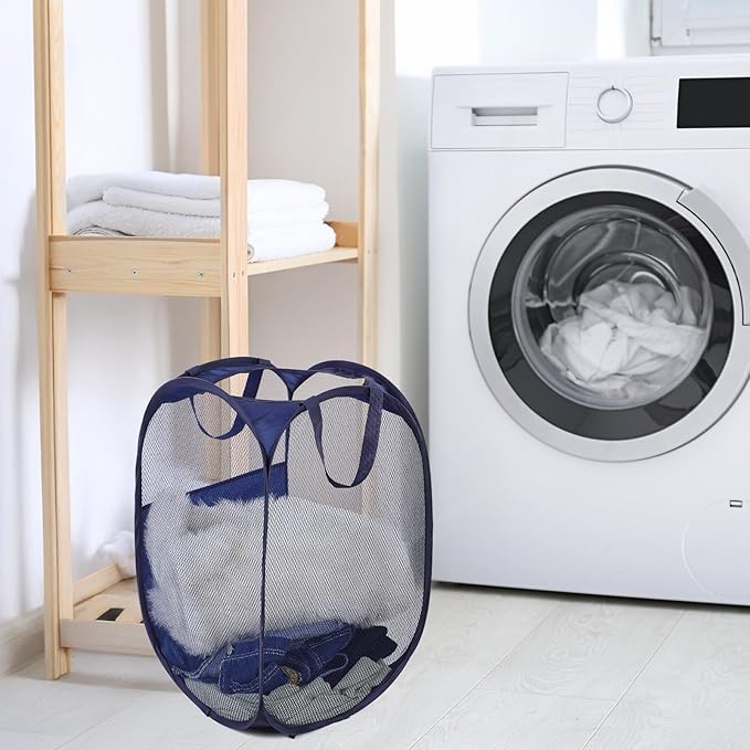 6Pcs Pop up Hampers for Laundry Foldable Mesh Laundry Hamper Baskets with Sturdy Handles Pop up Hamper Dirty Clothes Baskets for Bedroom College Dorm Travel Storage (Black/White/Blue)
