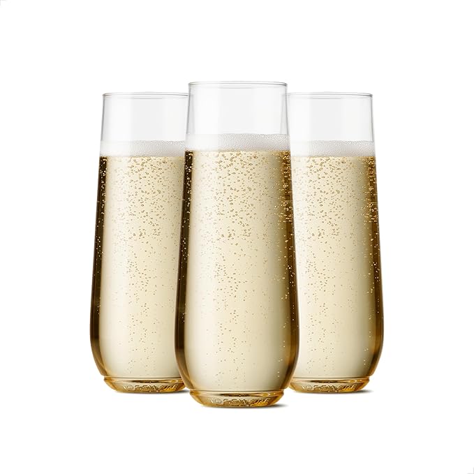 TOSSWARE POP 9oz Flute, Premium Quality, Recyclable, Unbreakable & Crystal Clear Plastic Champagne Glasses,Flute, 12 Count (Pack of 8)